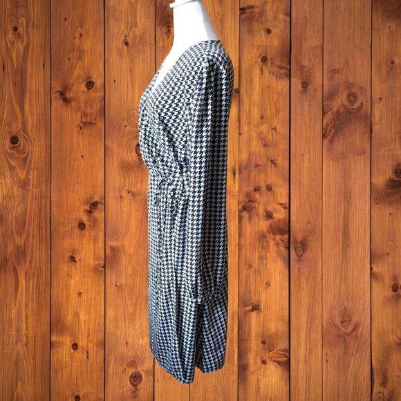 ModCloth Women's XL Long Sleeve Houndstooth Wrap Dress V-Neck Retro Classic NEW - Picture 6 of 8